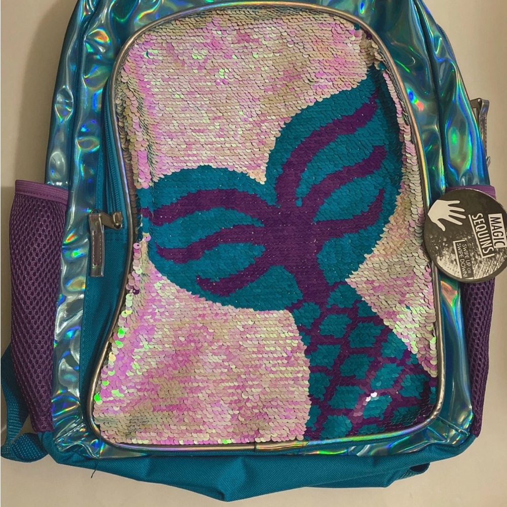 Mermaid Flip Sequin Blue & Purple 16" Backpack Compartment School Bag Book Bag